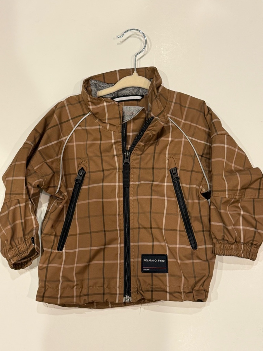 Polarn O. Pyret Plaid Jacket 9–12M Brown Lightweight Zip Coat